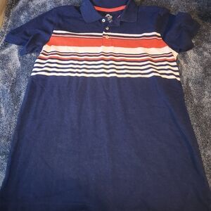 Navy Blue Striped Kids Polo Shirt